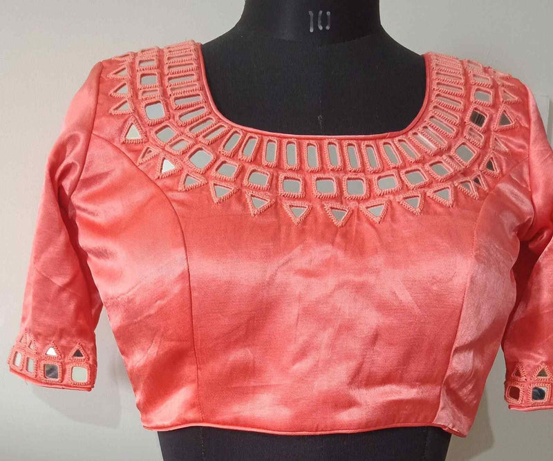 Peach Colour Gaji Silk Mirror work Readymade Blouse | Godhuli