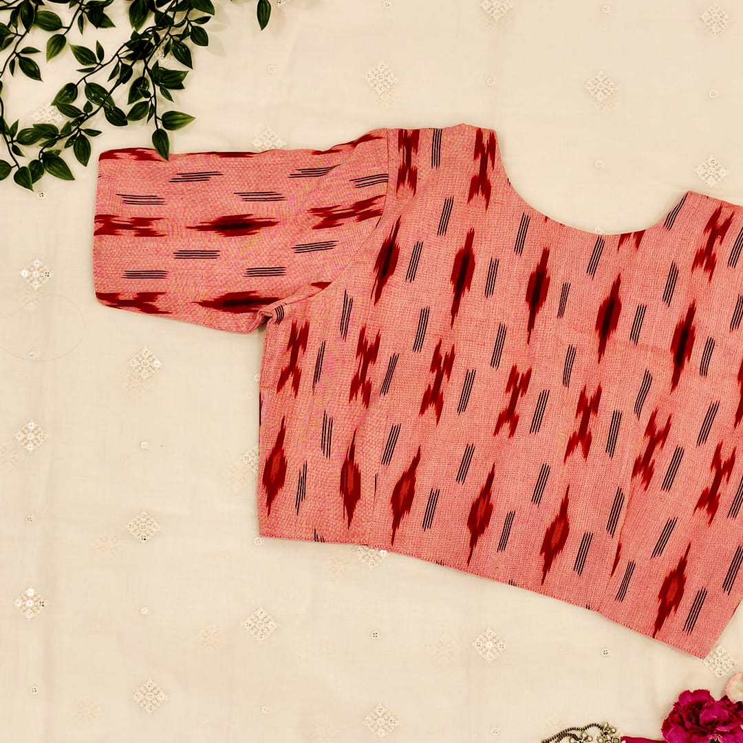 Peach Double ikat Readymade Blouse