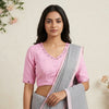 Pink Cotton Readymade Blouse with Mirror Work | Godhuli