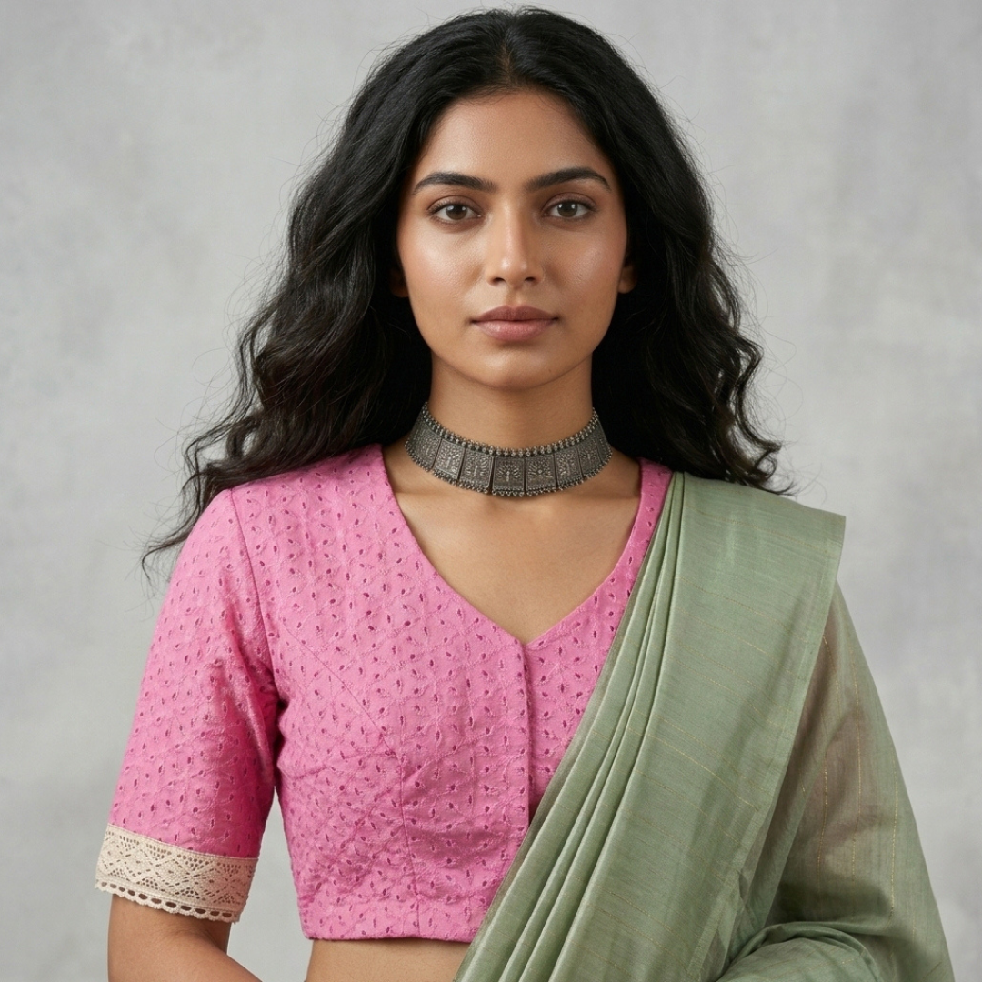 Pink Cut Work Embroidered Readymade Blouse