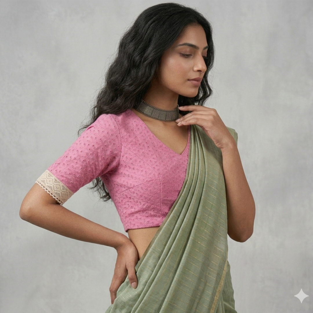 Pink Cut Work Embroidered Readymade Blouse