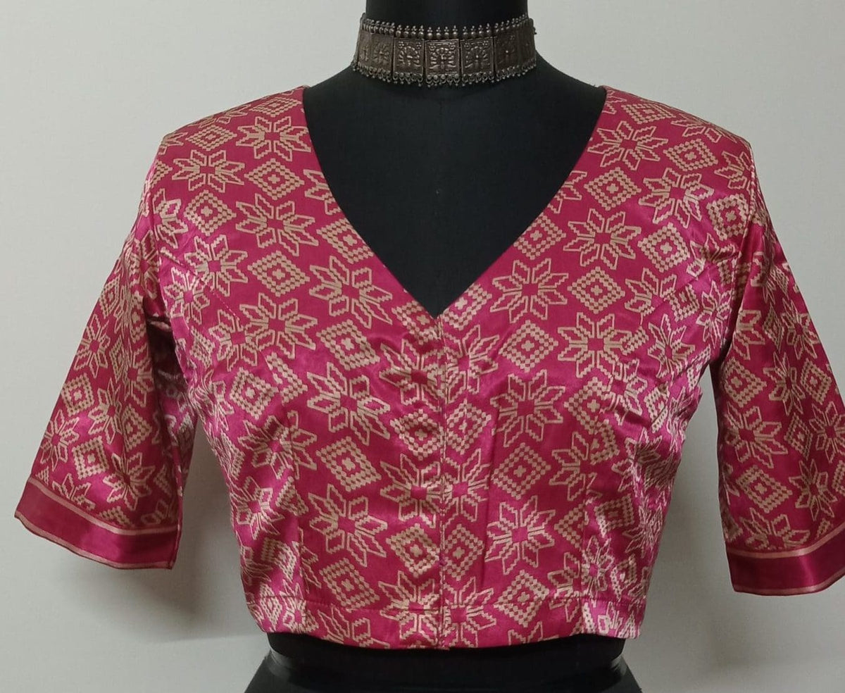Pink Ikat Print Gaji Silk Readymade Blouse