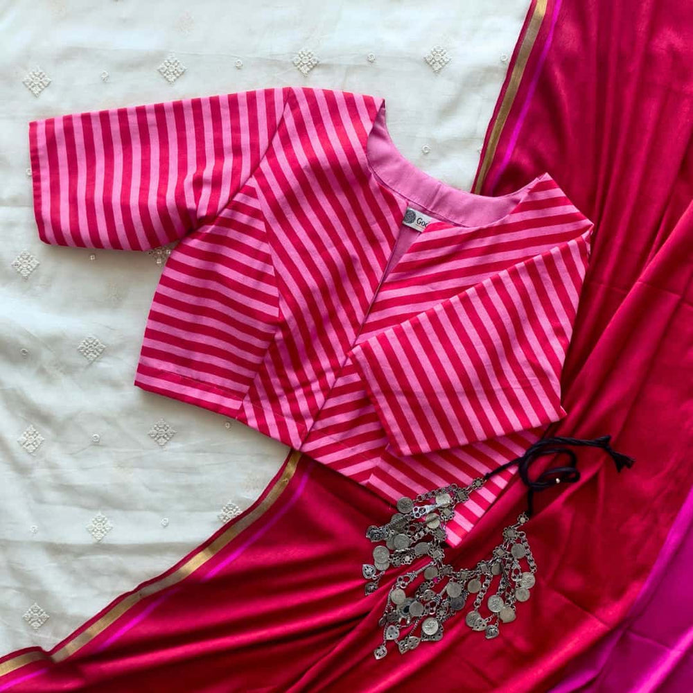 Pink Red Monochrome Stripes Blouse | Godhuli
