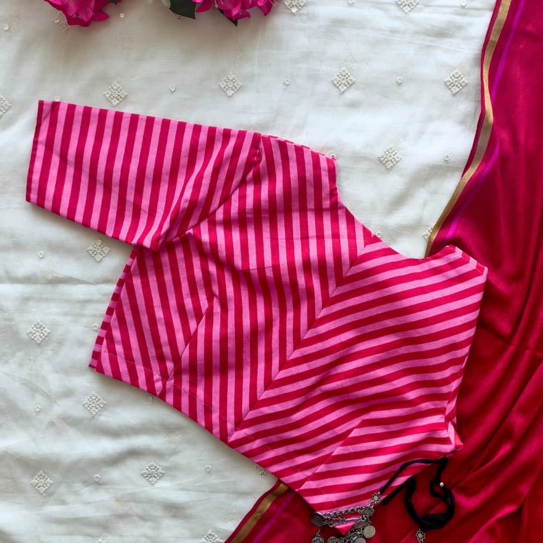 Pink Red Monochrome Stripes Blouse | Godhuli