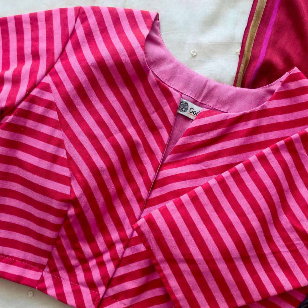 Pink Red Monochrome Stripes Blouse | Godhuli