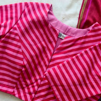 Pink Red Monochrome Stripes Blouse | Godhuli