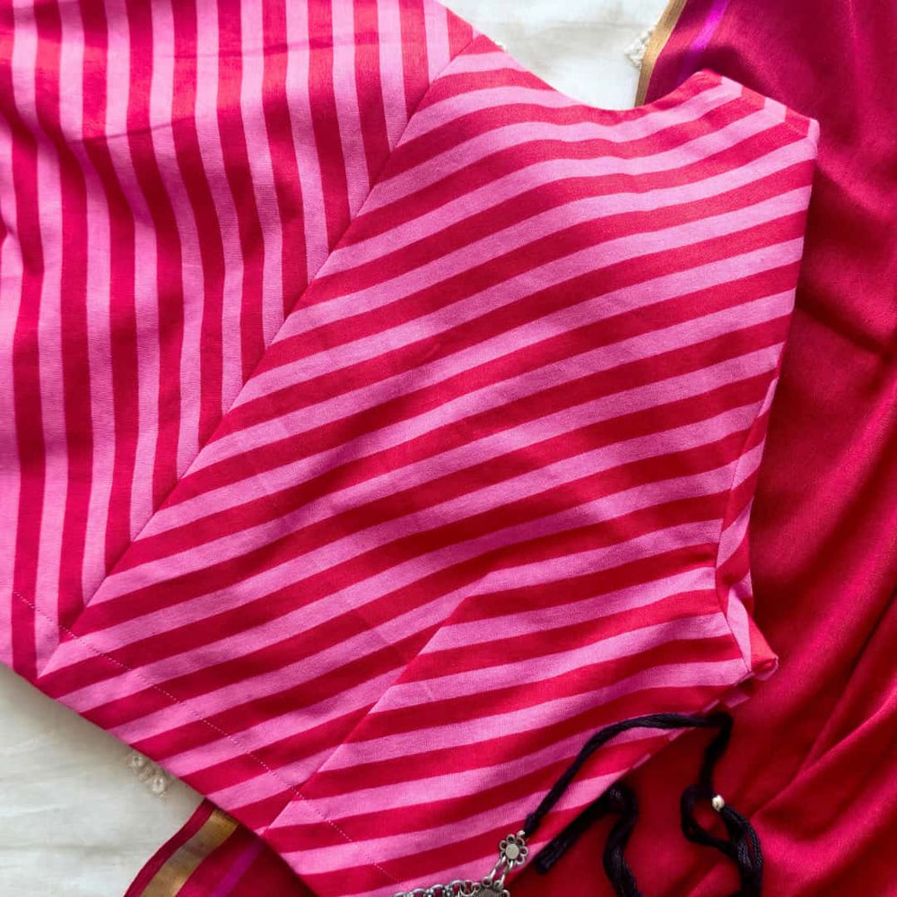 Pink Red Monochrome Stripes Blouse | Godhuli