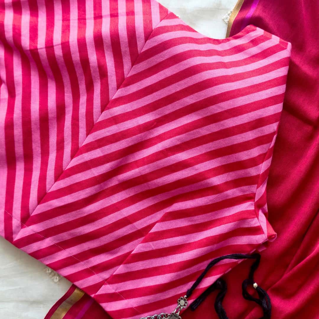 Pink Red Monochrome Stripes Blouse | Godhuli