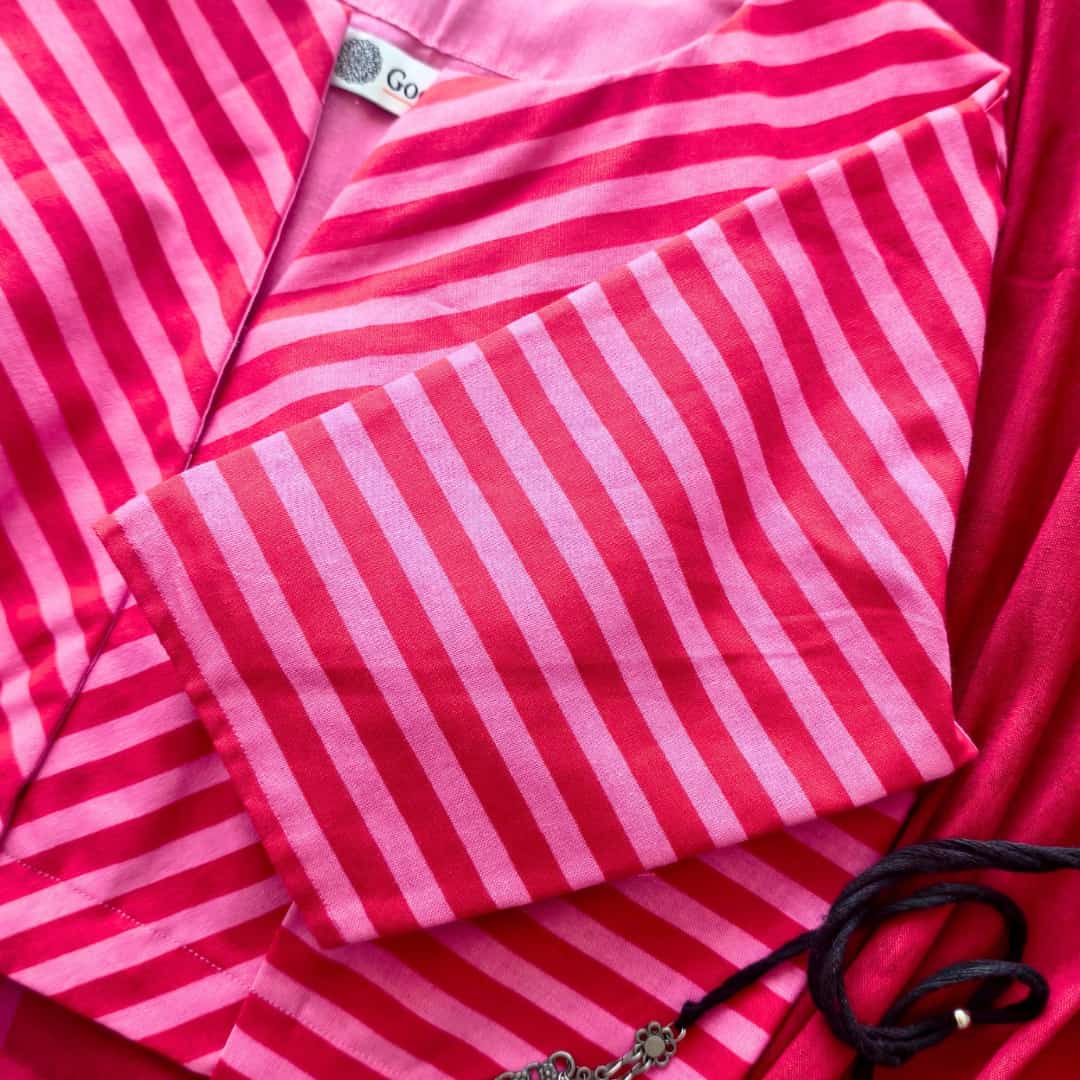 Pink Red Monochrome Stripes Blouse | Godhuli