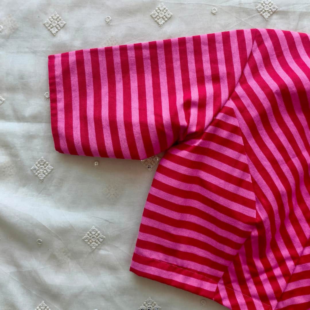 Pink Red Monochrome Stripes Blouse | Godhuli
