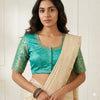 Pista Green Silk Brocade Sleeves Aari Work Readymade Blouse | Godhuli