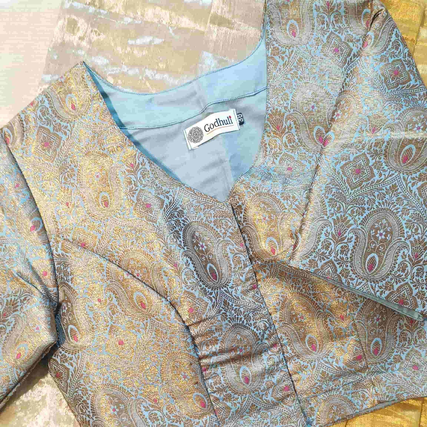 Powder Blue Banarasi Brocade Readymade Blouse