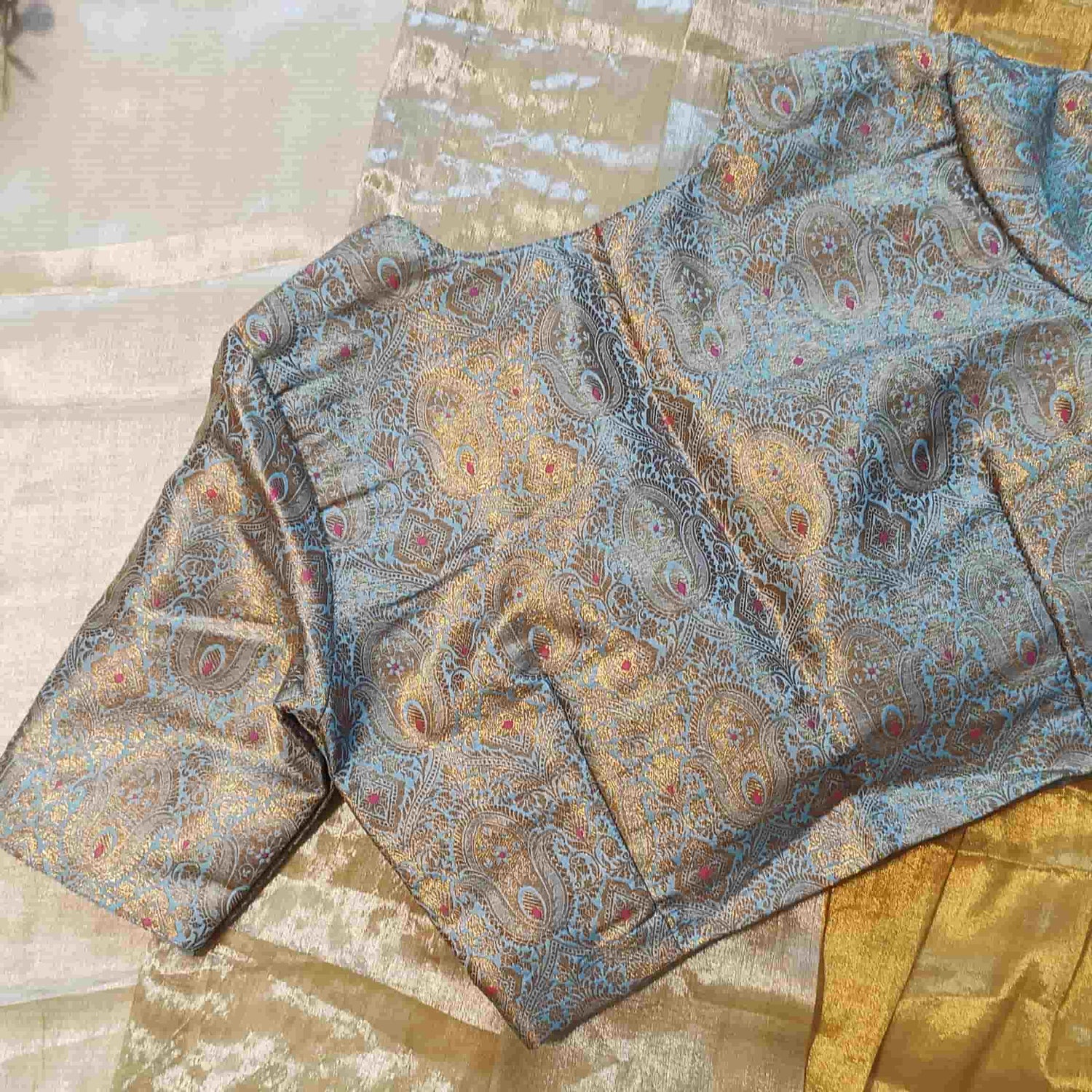 Powder Blue Banarasi Brocade Readymade Blouse