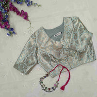 Powder Blue Jaal Banarasi Brocade Readymade Blouse | Godhuli