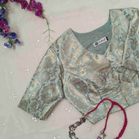 Powder Blue Jaal Banarasi Brocade Readymade Blouse | Godhuli