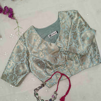 Powder Blue Jaal Banarasi Brocade Readymade Blouse | Godhuli