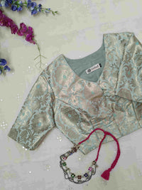 Powder Blue Jaal Banarasi Brocade Readymade Blouse | Godhuli
