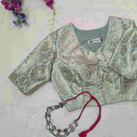 Powder Blue Jaal Banarasi Brocade Readymade Blouse | Godhuli