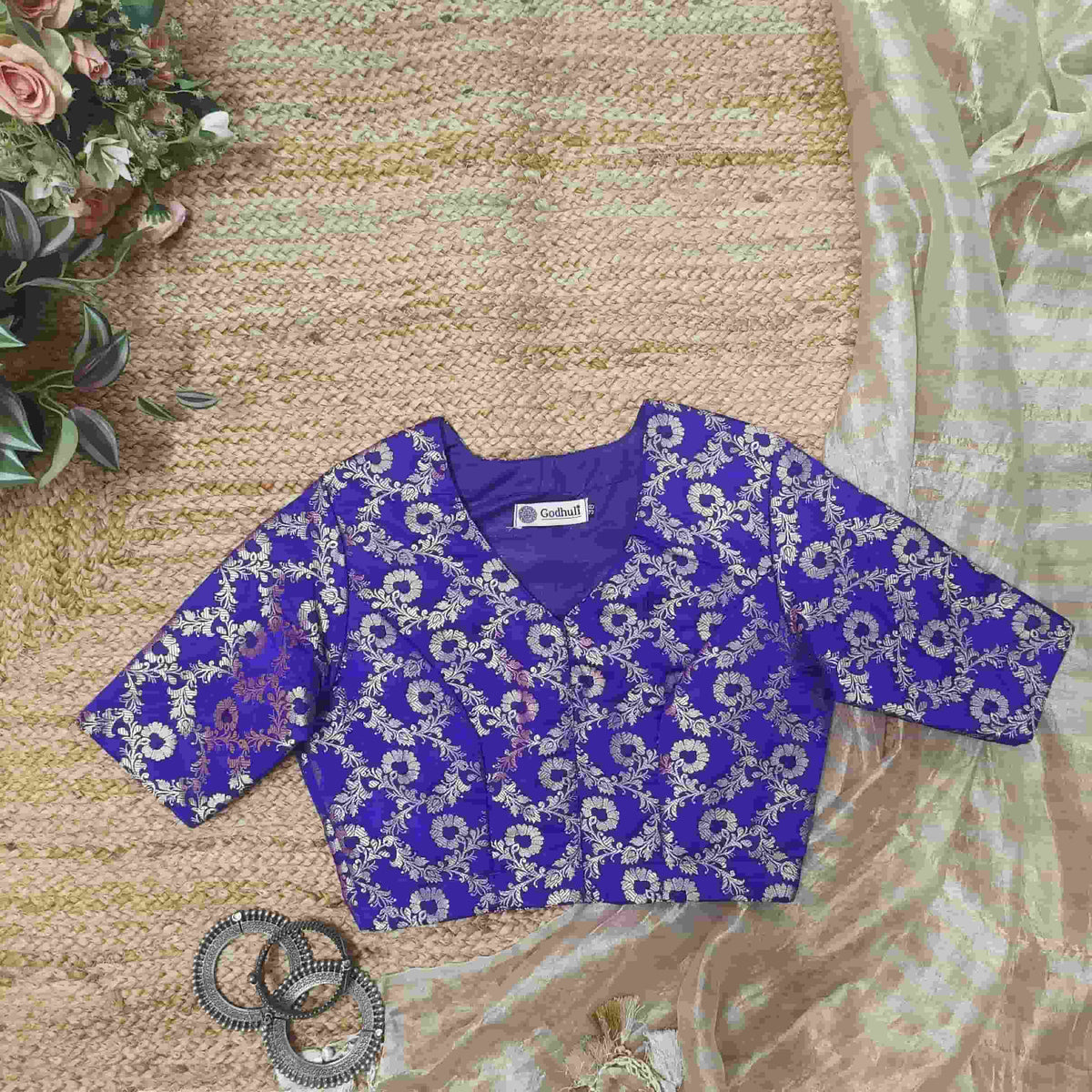 Purple Banarasi Brocade Readymade Blouse