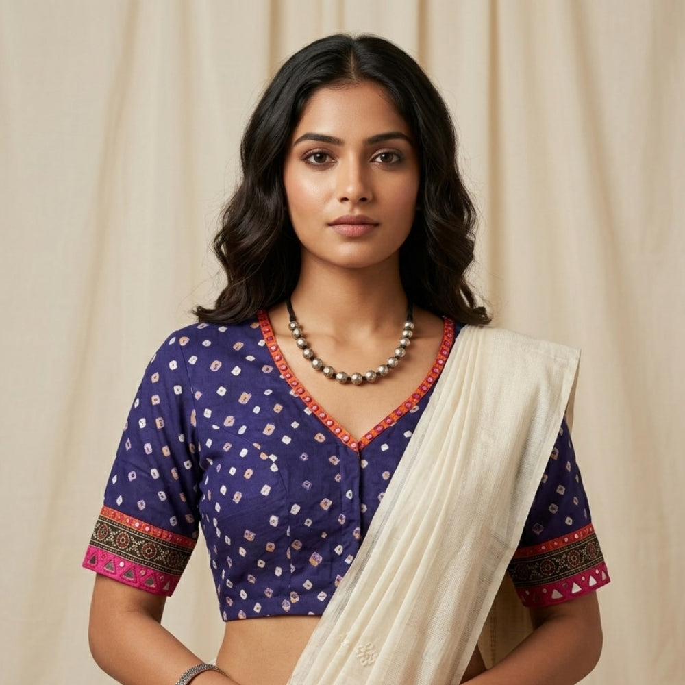 Purple Bandhani Readymade Blouse with Mirror Work | Godhuli