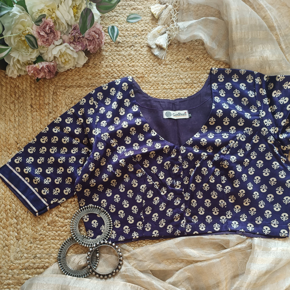 Purple Flower Motif Gaji Silk Readymade Blouse | Godhuli