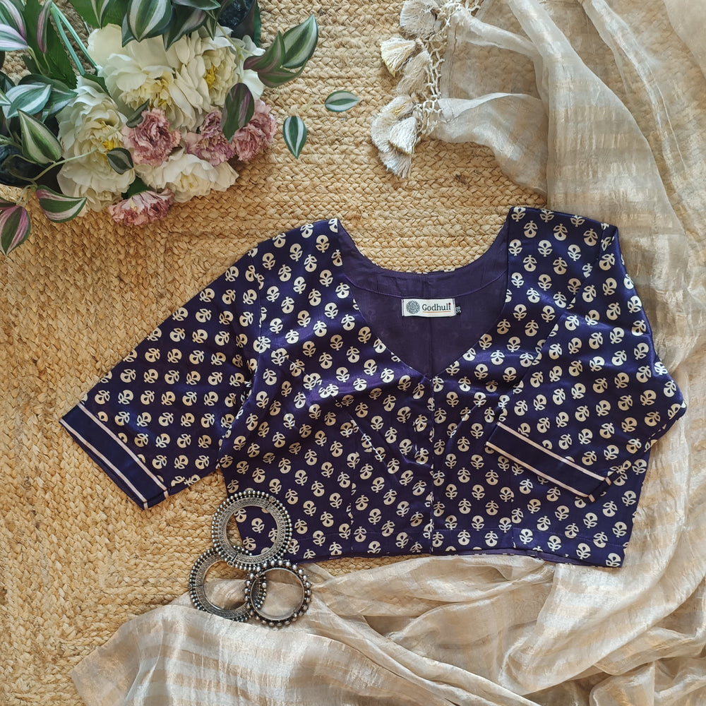 Purple Flower Motif Gaji Silk Readymade Blouse | Godhuli