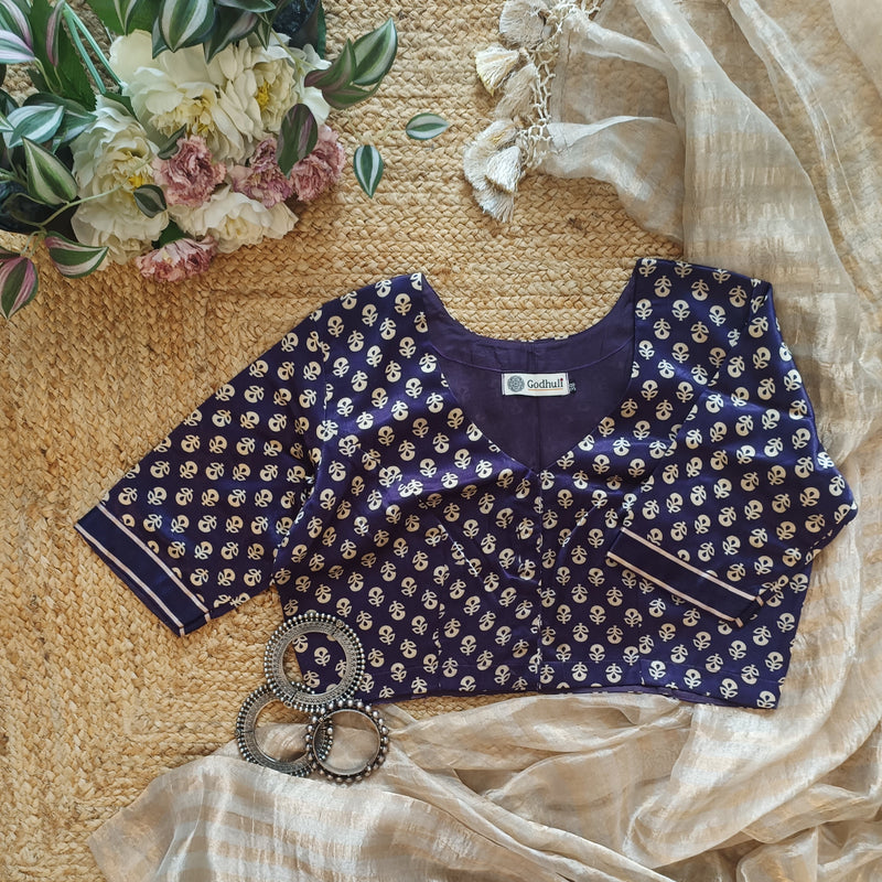 Purple Flower Motif Gaji Silk Readymade Blouse | Godhuli