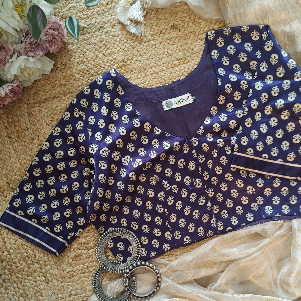 Purple Flower Motif Gaji Silk Readymade Blouse | Godhuli