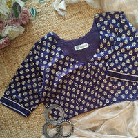 Purple Flower Motif Gaji Silk Readymade Blouse | Godhuli
