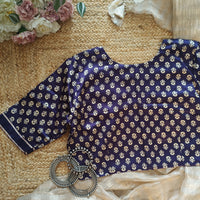 Purple Flower Motif Gaji Silk Readymade Blouse | Godhuli