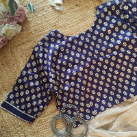 Purple Flower Motif Gaji Silk Readymade Blouse | Godhuli