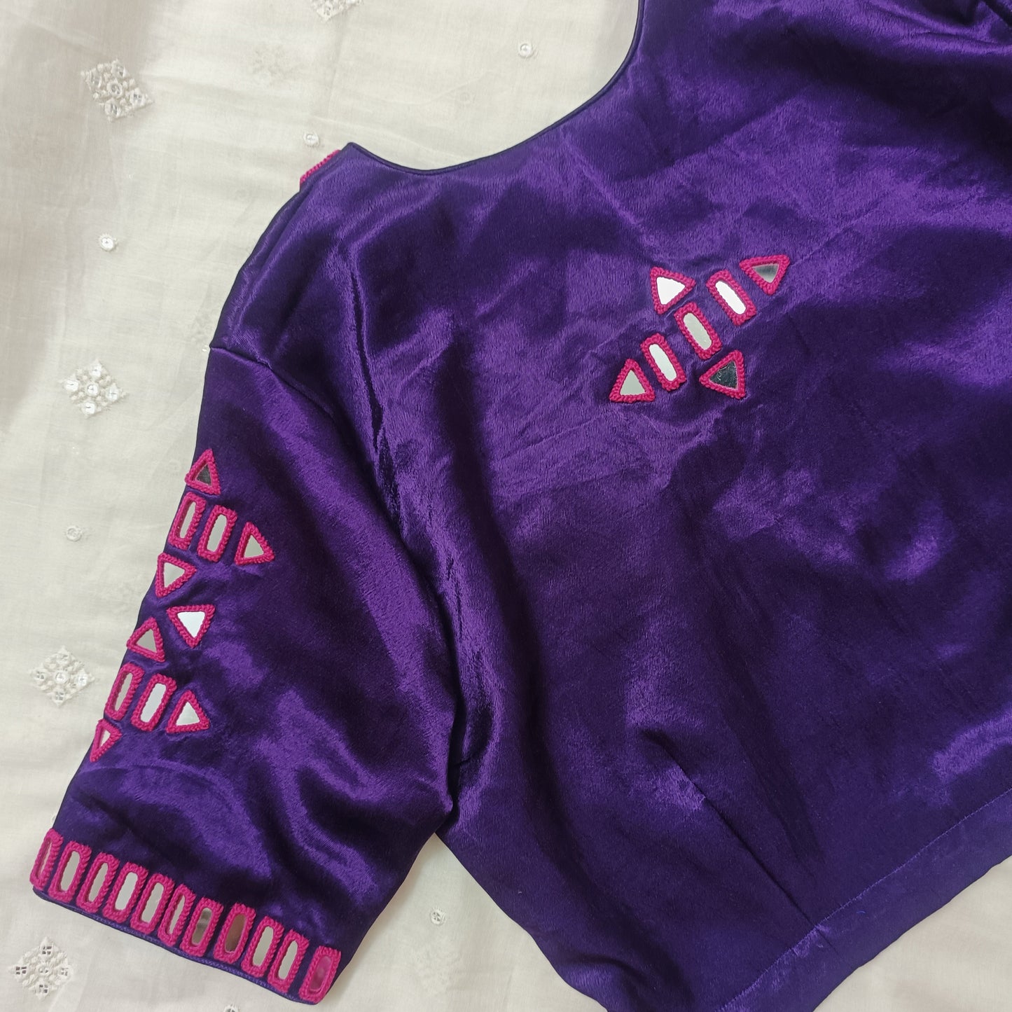 Purple Gaji Silk Blouse with Rani Mirror Work