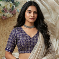 Purple Ikat Print Gaji Silk Readymade Blouse | Godhuli