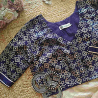 Purple Ikat Print Gaji Silk Readymade Blouse | Godhuli