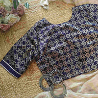 Purple Ikat Print Gaji Silk Readymade Blouse | Godhuli