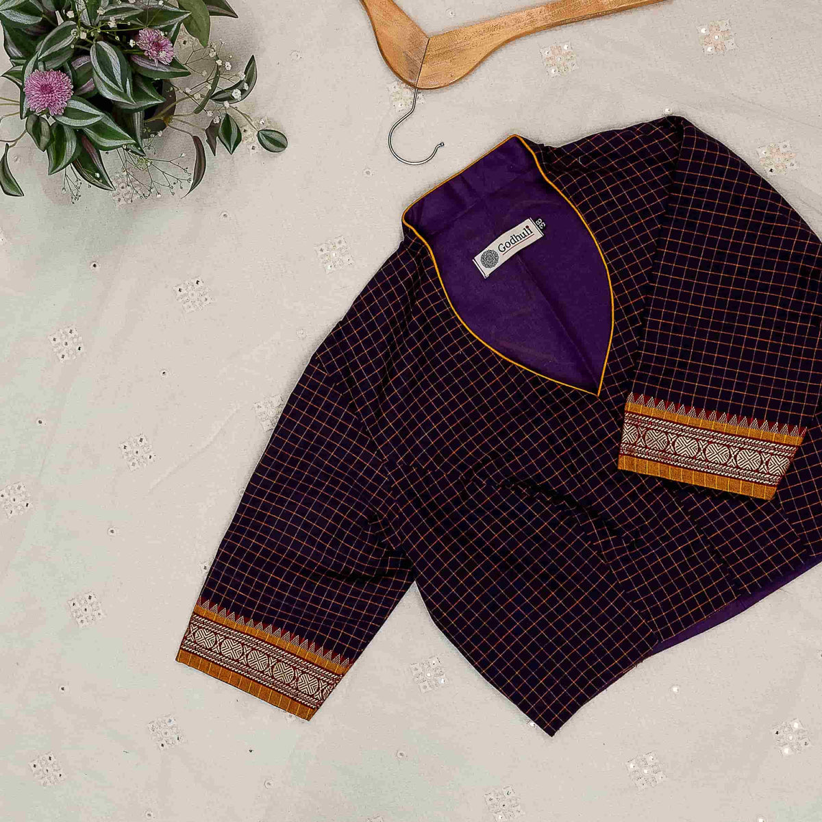Purple Magenta Two Tone Checkered Readymade Blouse