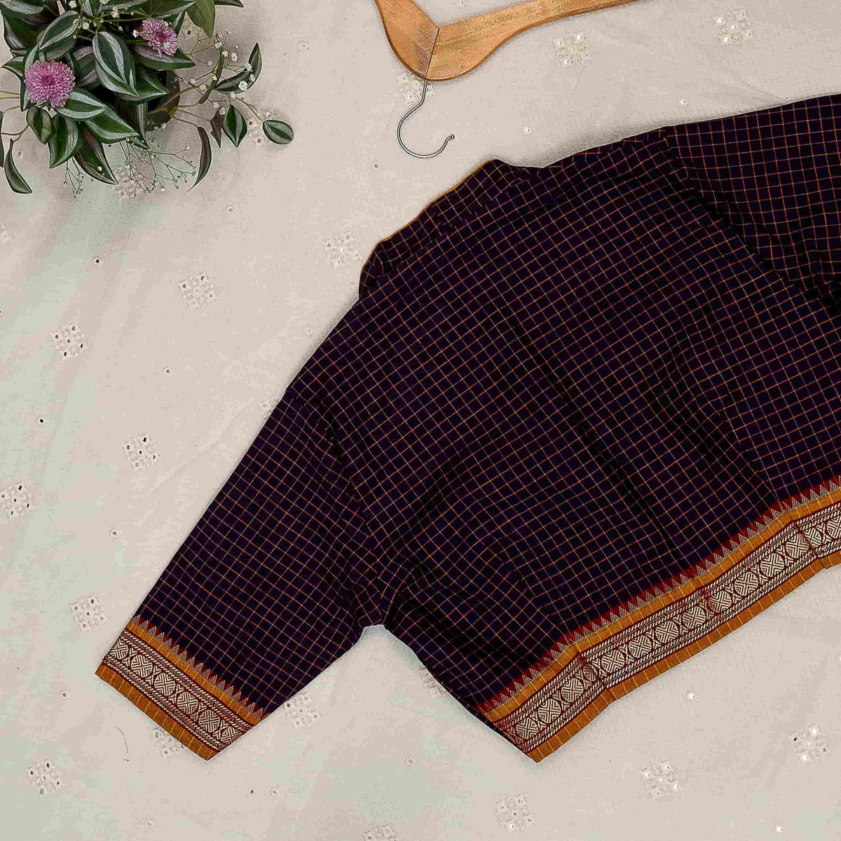 Purple Magenta Two Tone Checkered Readymade Blouse