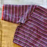 Rani Blue Green Stripes Multicoloured Gaji Silk Readymade Blouse | Godhuli