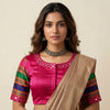 Rani Gaji silk Mirrorwork Readymade Blouse with Mulicoloured Sleeves | Godhuli