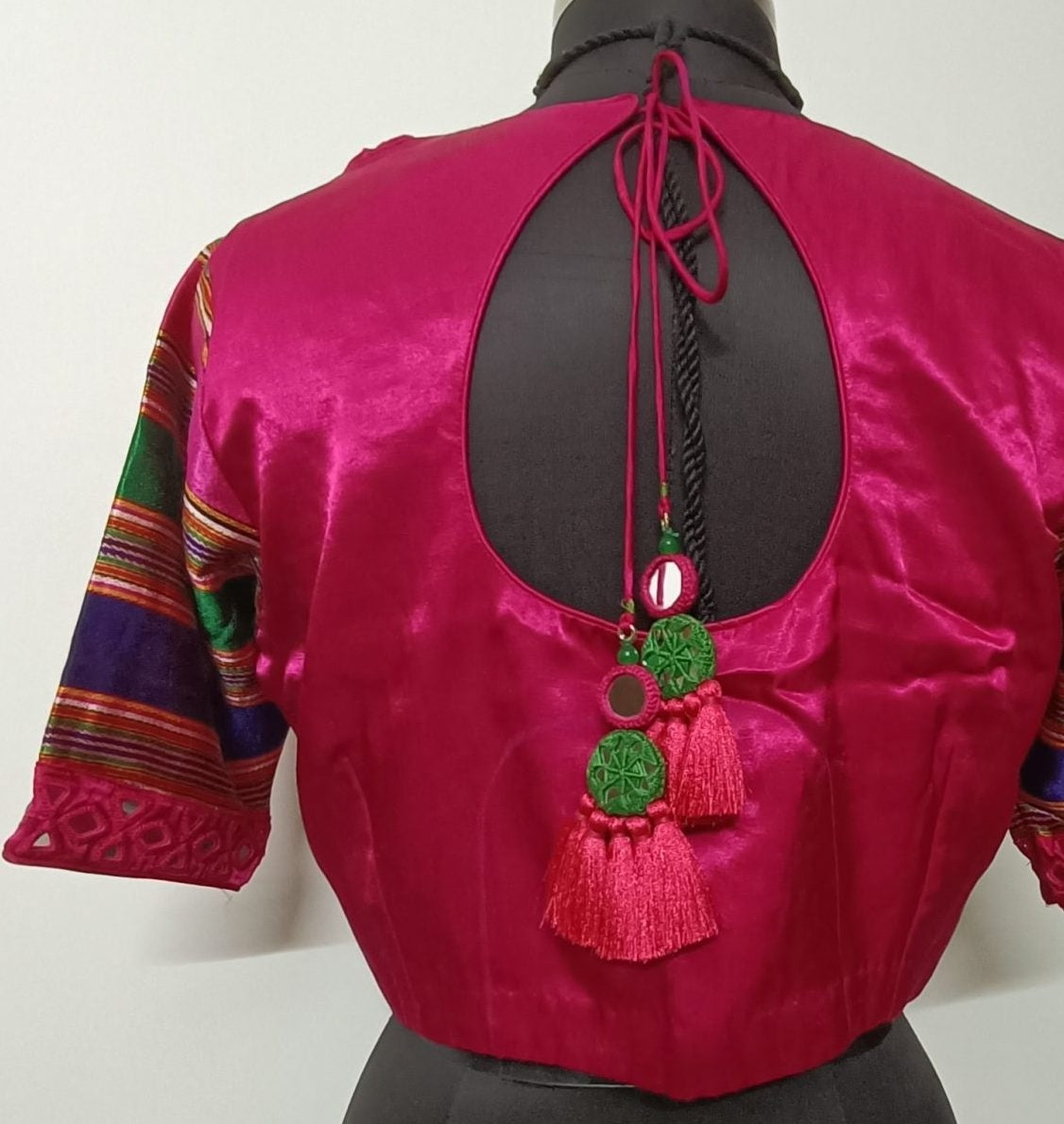 Rani Gaji silk Mirrorwork Readymade Blouse with Mulicoloured Sleeves