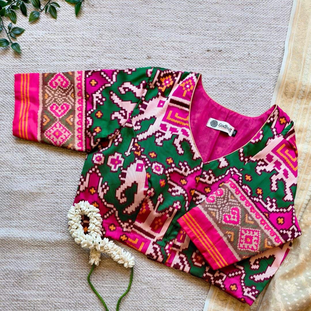 Rani Green Elephant Design Patola Readymade Blouse