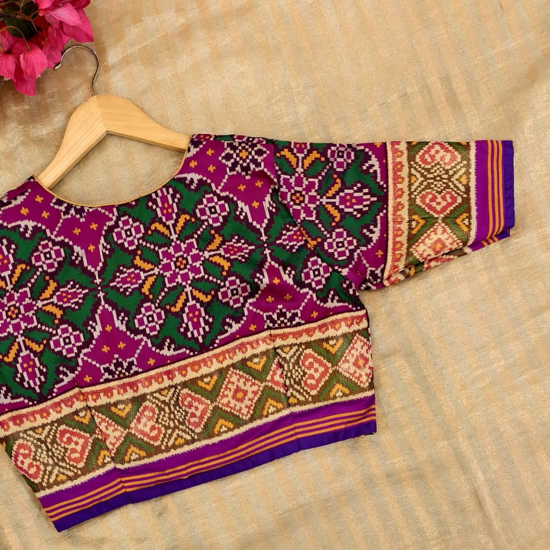 Rani Green Navratan Design Patola Readymade Blouse