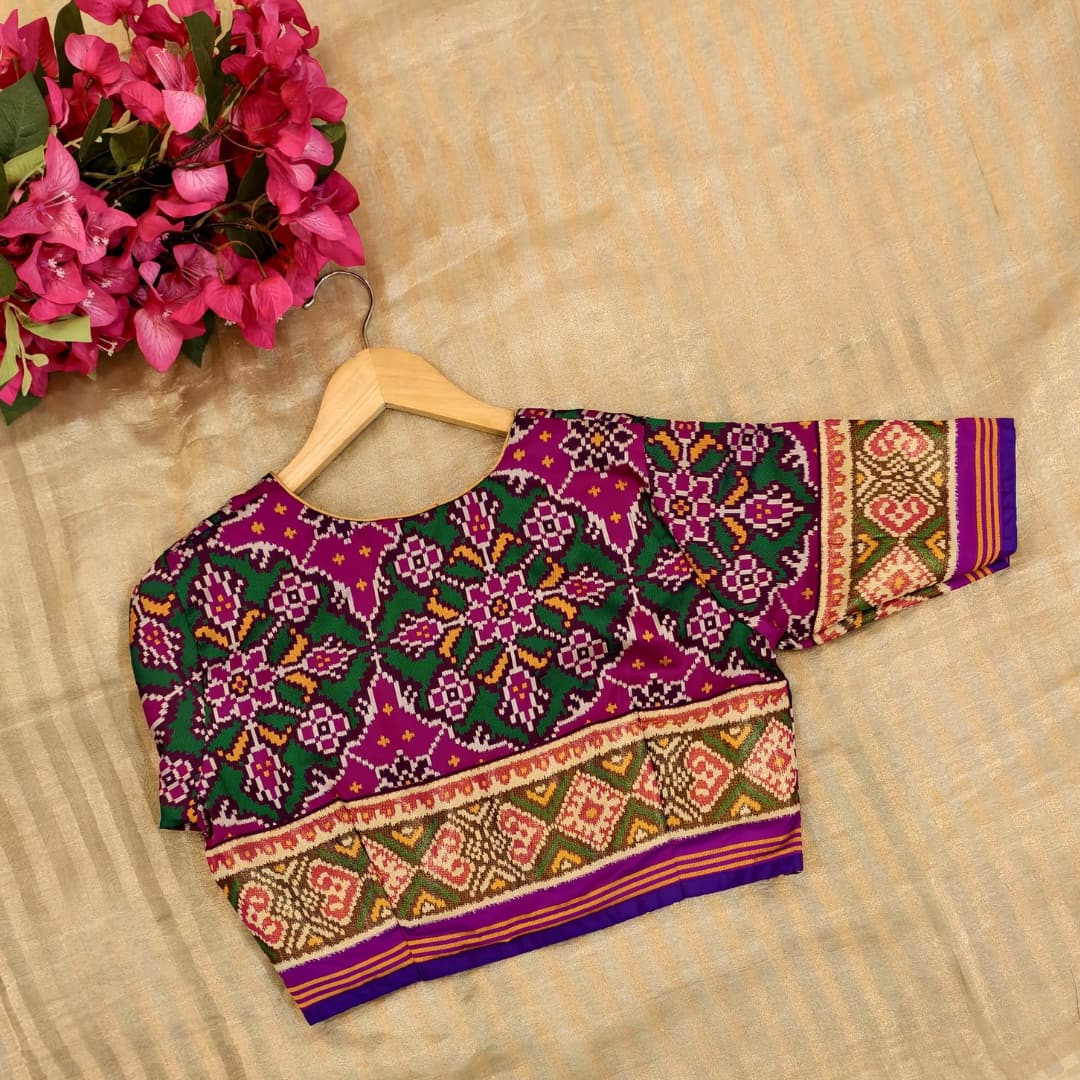 Rani Green Navratan Design Patola Readymade Blouse