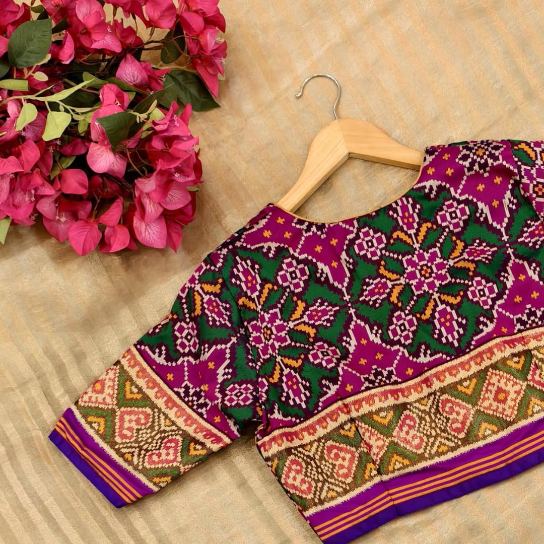 Rani Green Navratan Design Patola Readymade Blouse
