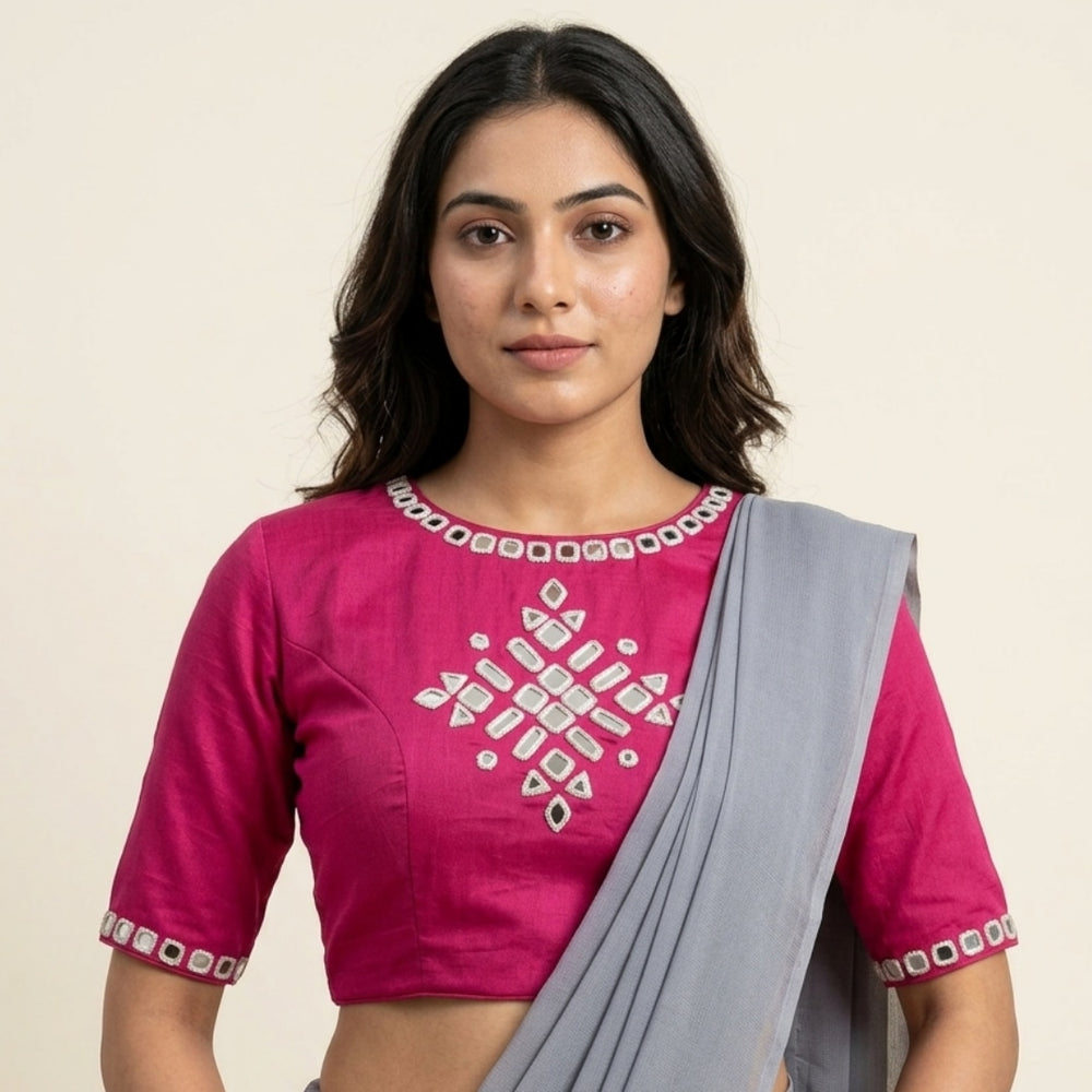Rani High Neck Backless Mirrorwork Readymade Blouse | Godhuli