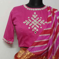 Rani High Neck Backless Mirrorwork Readymade Blouse | Godhuli