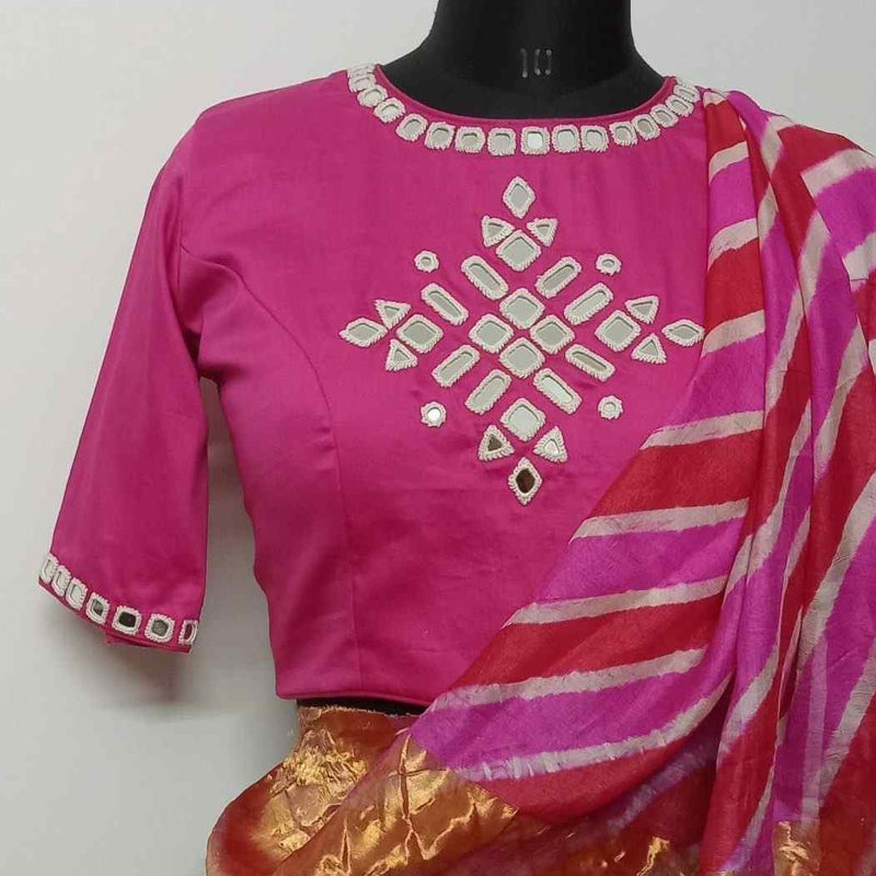 Rani High Neck Backless Mirrorwork Readymade Blouse | Godhuli