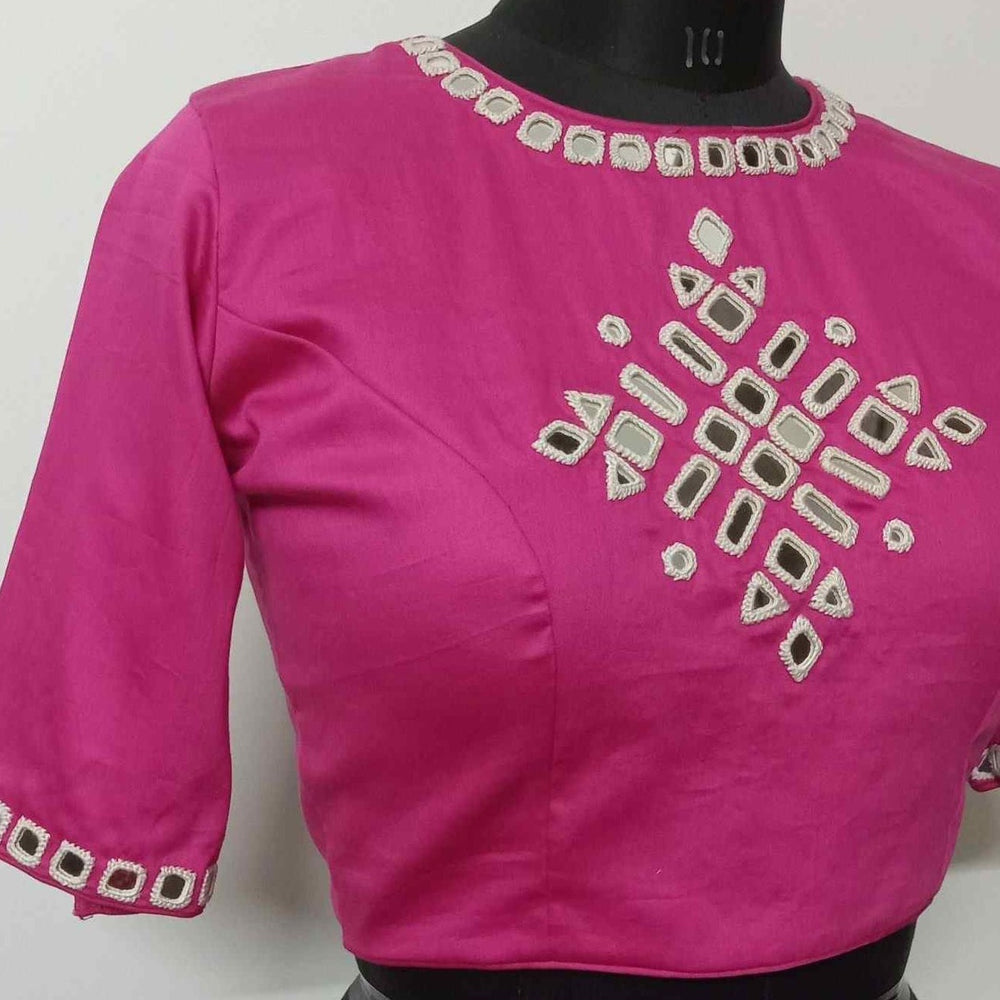 Rani High Neck Backless Mirrorwork Readymade Blouse | Godhuli