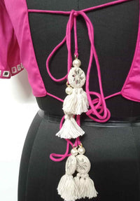 Rani High Neck Backless Mirrorwork Readymade Blouse | Godhuli