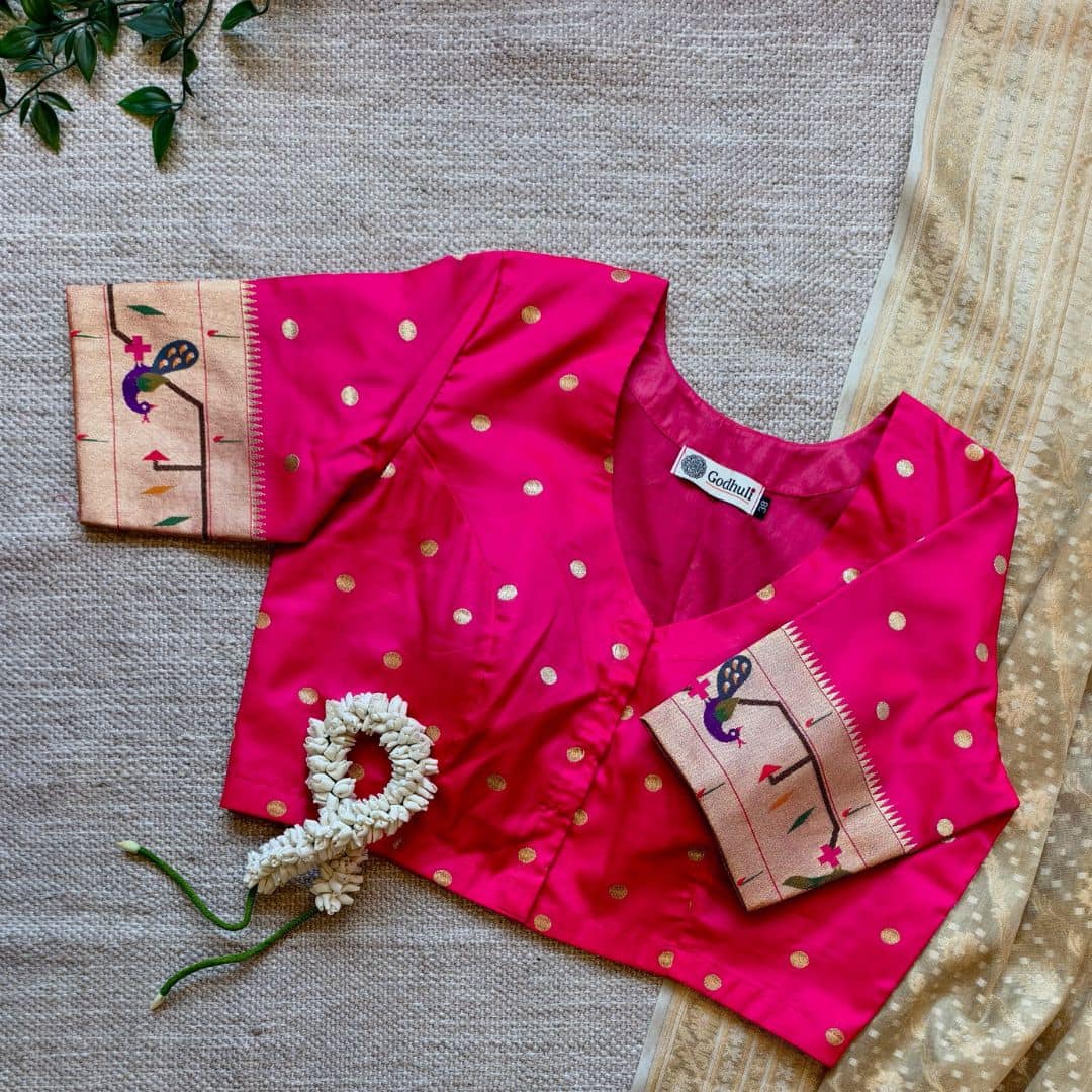 Rani Paithani Parrot Peacock Border Sleeves Readymade Blouse